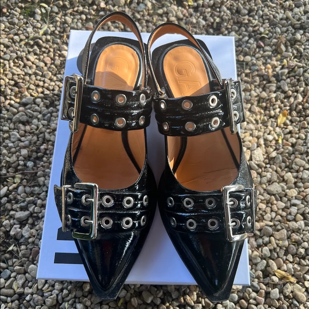 GANNI Chunky Buckle Slingback Ballerina Flat